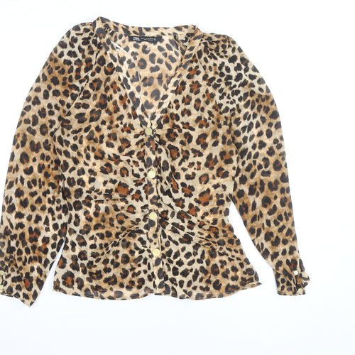 Zara Women's Brown Leopard Print Wrap Blouse XS