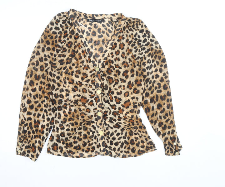 Zara Women's Brown Leopard Print Wrap Blouse XS