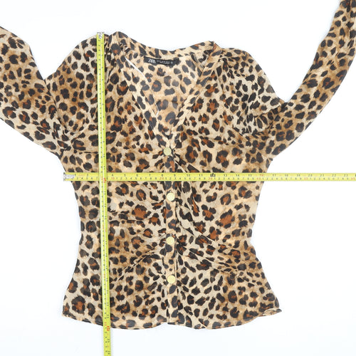 Zara Women's Brown Leopard Print Wrap Blouse XS