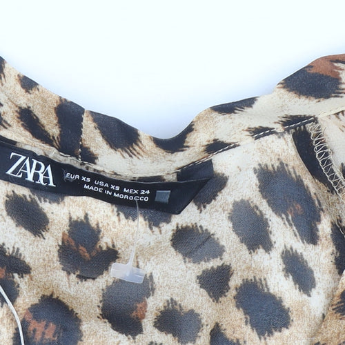 Zara Women's Brown Leopard Print Wrap Blouse XS