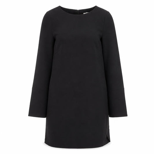 Front view of H&M Women’s Black Shift Dress, size UK 8, Long Sleeve Classic Workwear