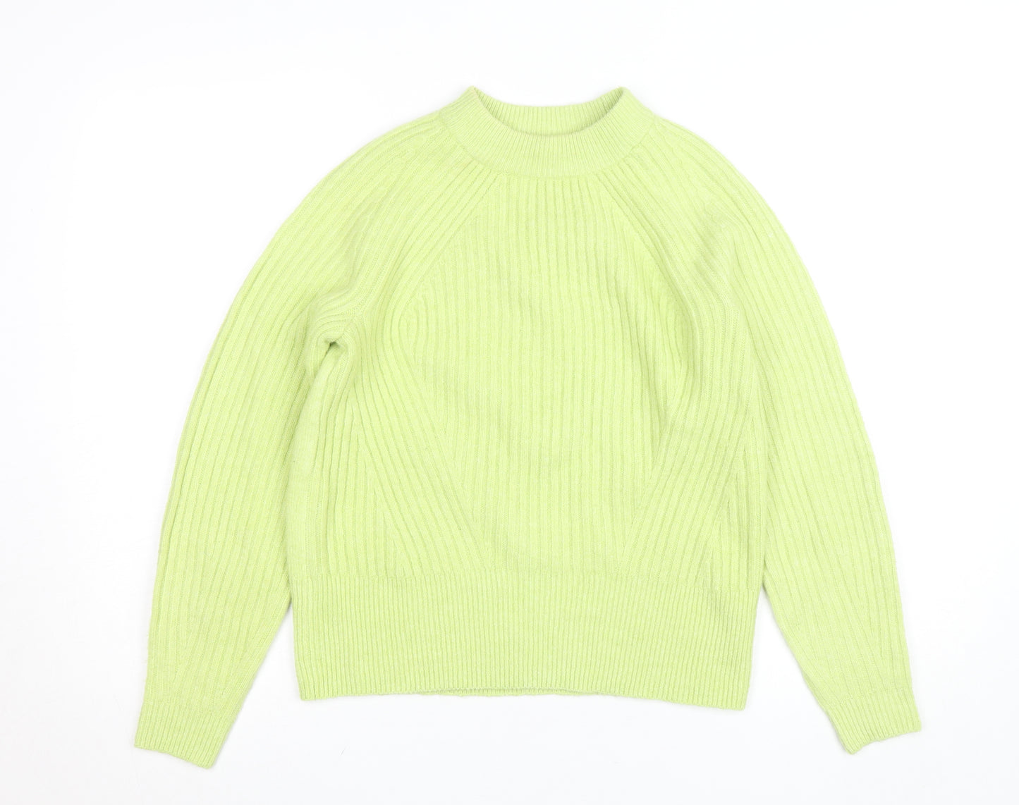 Marks and Spencer Women's Green XS Mock Neck Ribbed Knit Jumper