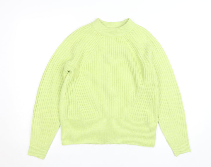 Marks and Spencer Women's Green XS Mock Neck Ribbed Knit Jumper