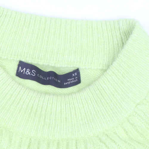 Marks and Spencer Women's Green XS Mock Neck Ribbed Knit Jumper