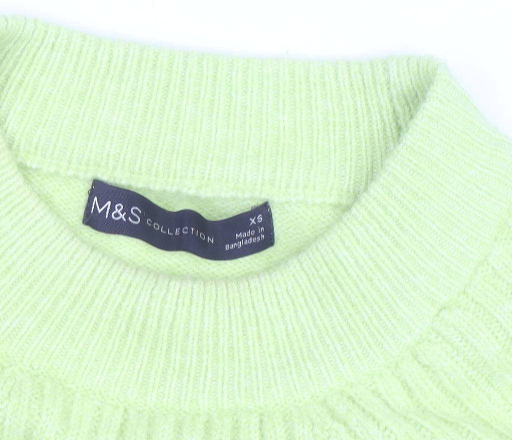 Marks and Spencer Women's Green XS Mock Neck Ribbed Knit Jumper