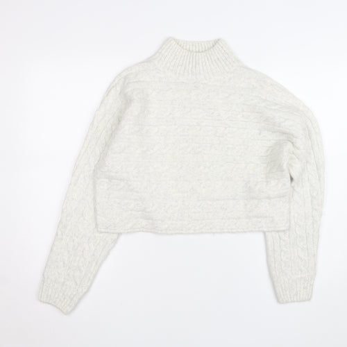 New Look Women's White Cable-Knit High Neck Jumper Size M