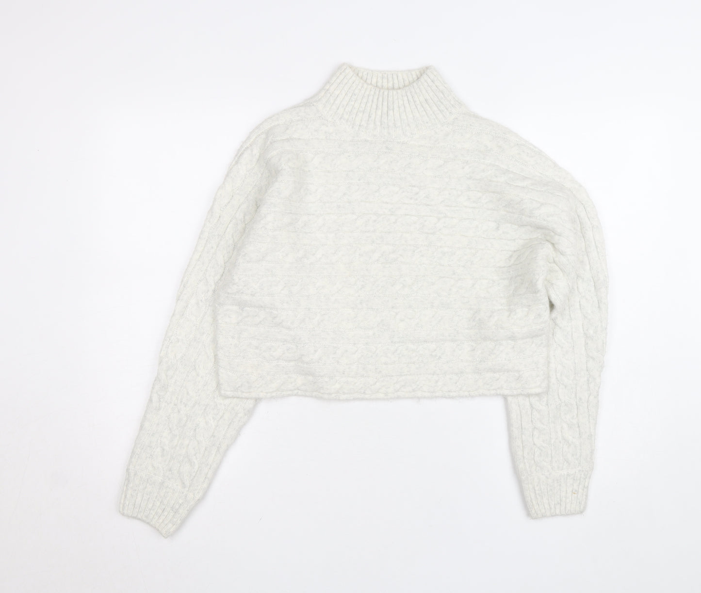 New Look Women's White Cable-Knit High Neck Jumper Size M