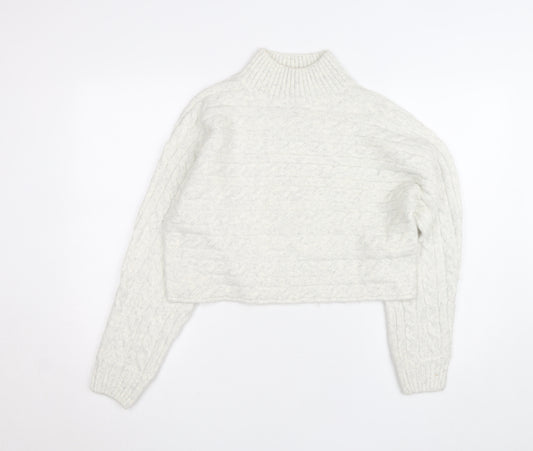 New Look Women's White Cable-Knit High Neck Jumper Size M