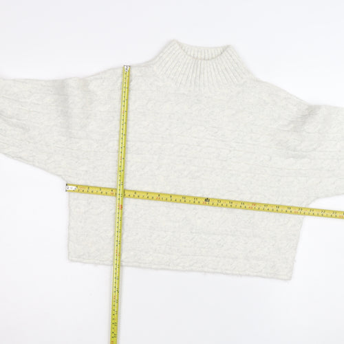 New Look Women's White Cable-Knit High Neck Jumper Size M