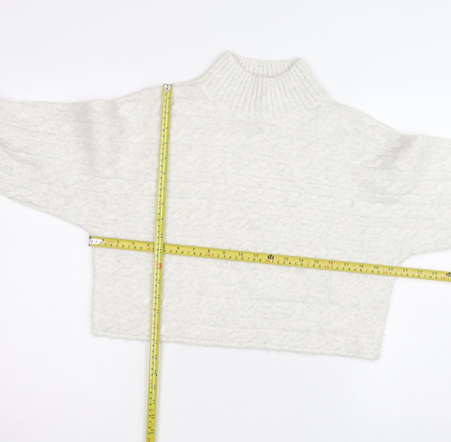 New Look Women's White Cable-Knit High Neck Jumper Size M