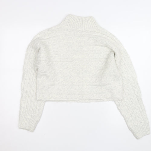 New Look Women's White Cable-Knit High Neck Jumper Size M