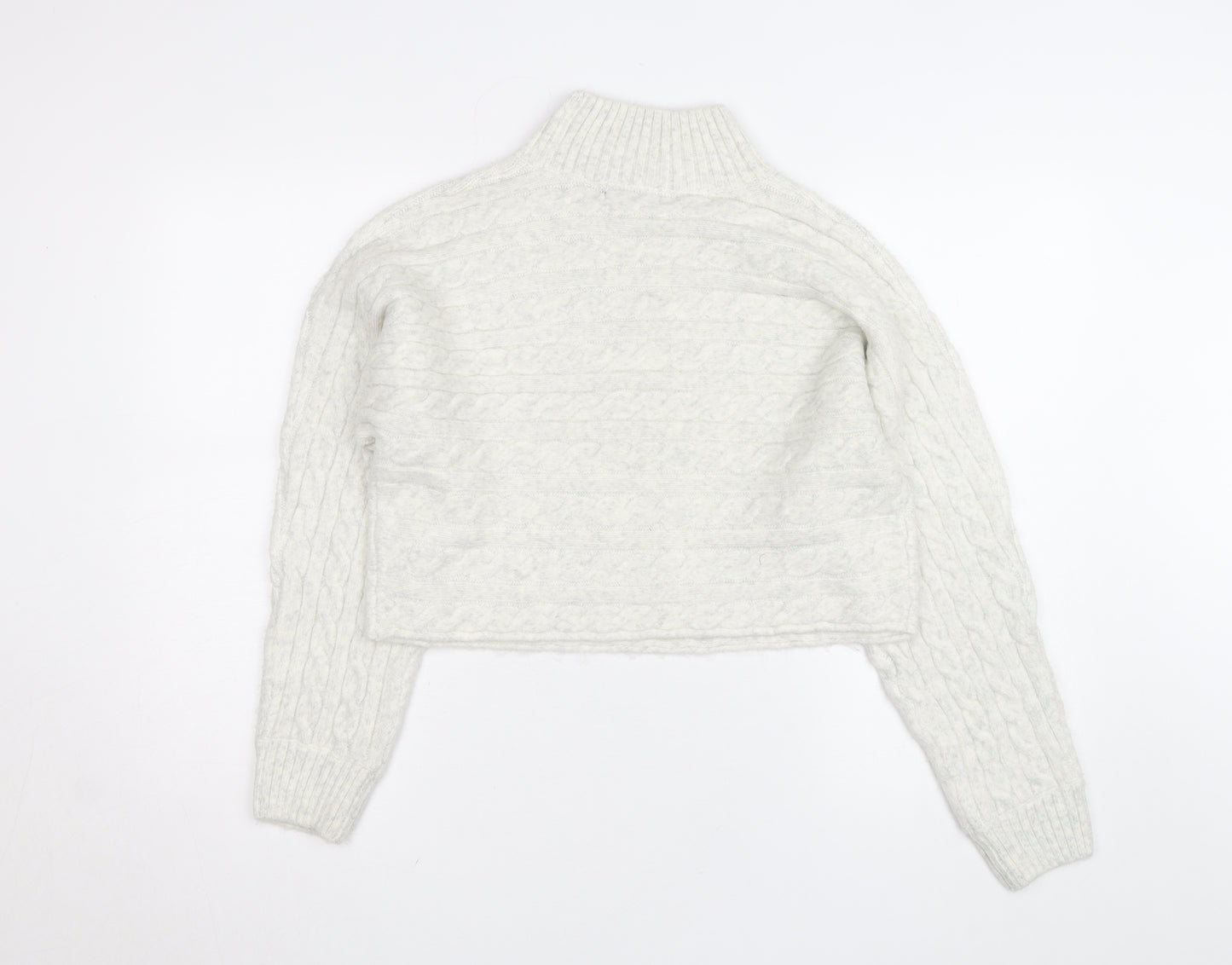 New Look Women's White Cable-Knit High Neck Jumper Size M