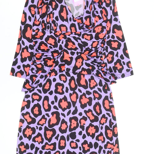 Onjenu London Women’s Purple Leopard Ruched Bodycon Dress Size 10