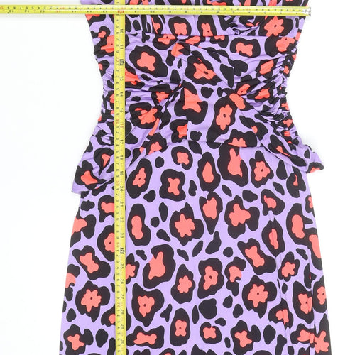 Onjenu London Women’s Purple Leopard Ruched Bodycon Dress Size 10