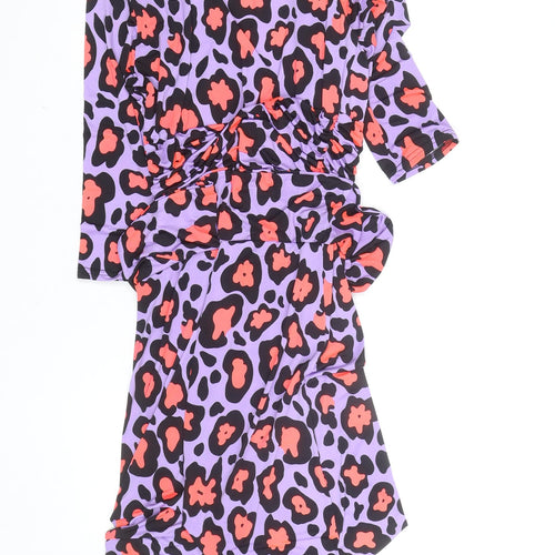 Onjenu London Women’s Purple Leopard Ruched Bodycon Dress Size 10