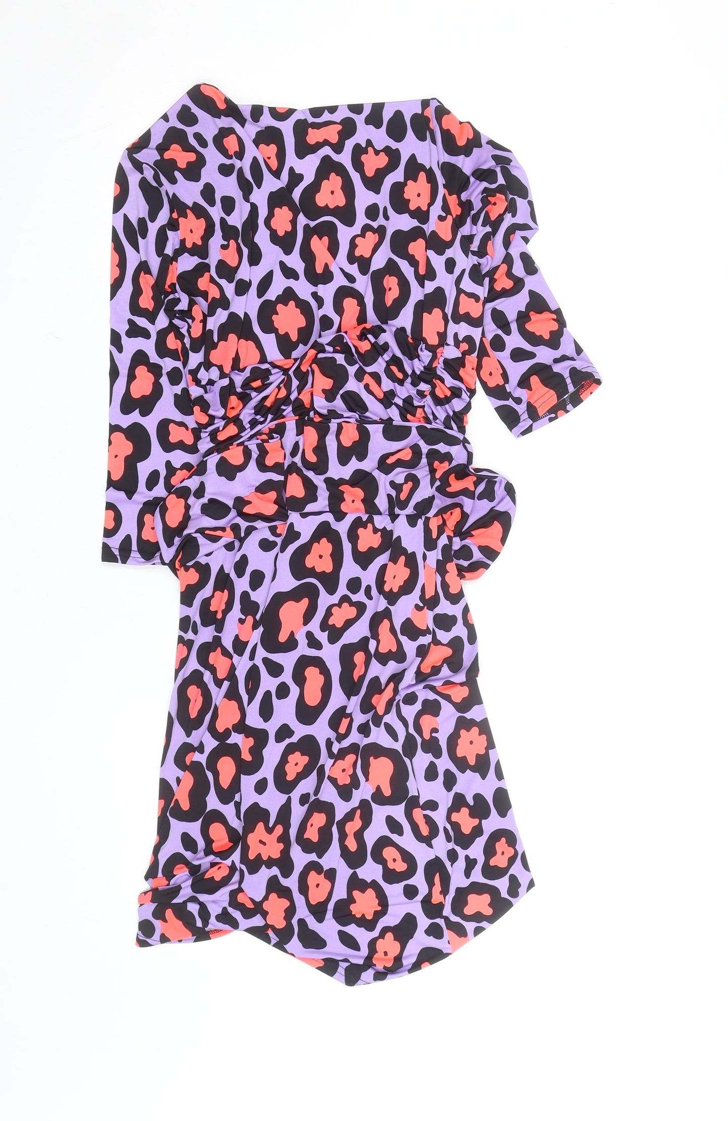 Onjenu London Women’s Purple Leopard Ruched Bodycon Dress Size 10