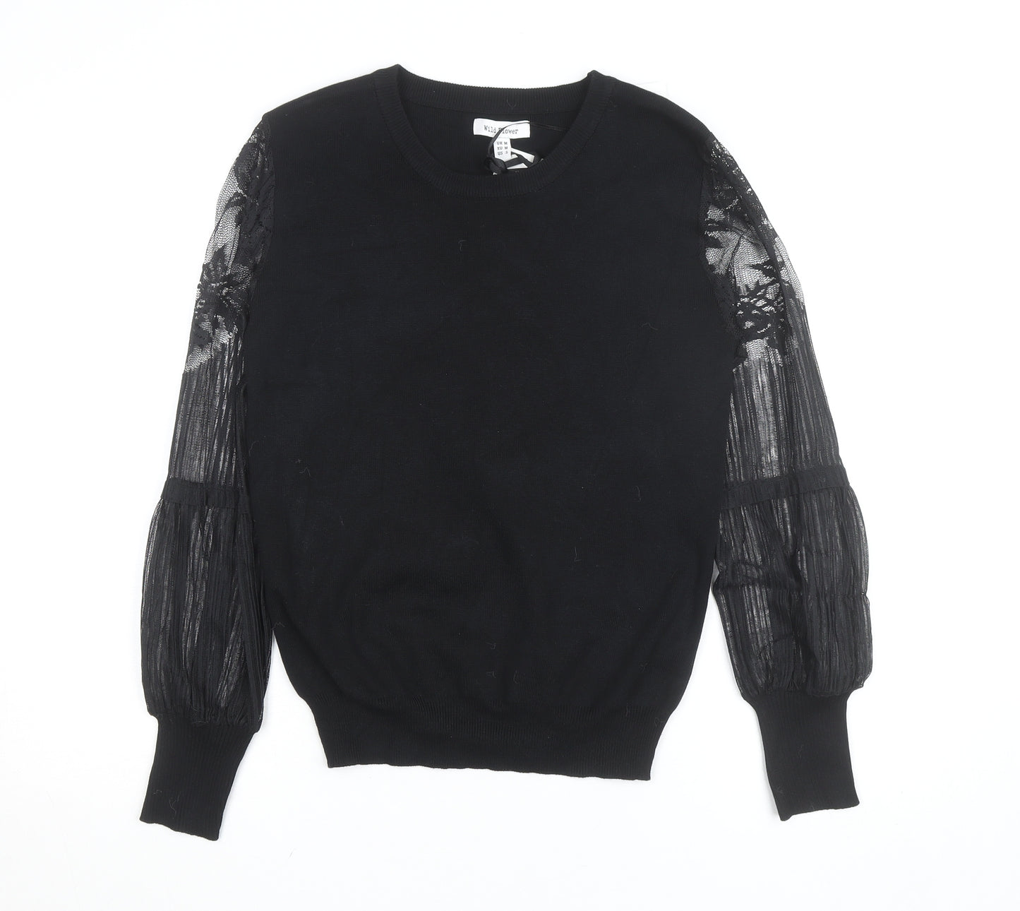 Wild Flower Women's Black Lace Sleeve Pullover Jumper Size M