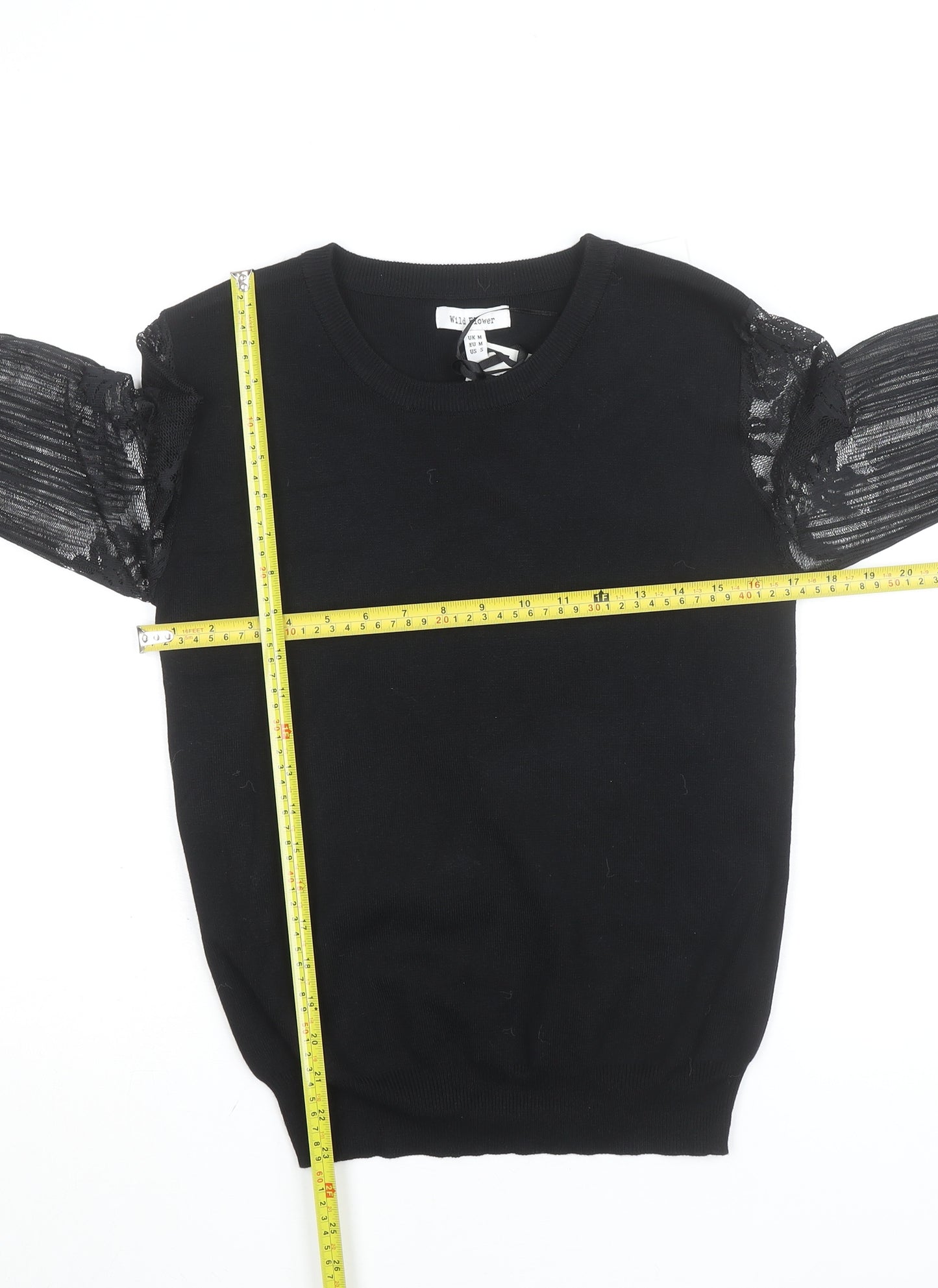 Wild Flower Women's Black Lace Sleeve Pullover Jumper Size M