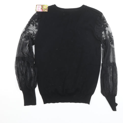 Wild Flower Women's Black Lace Sleeve Pullover Jumper Size M