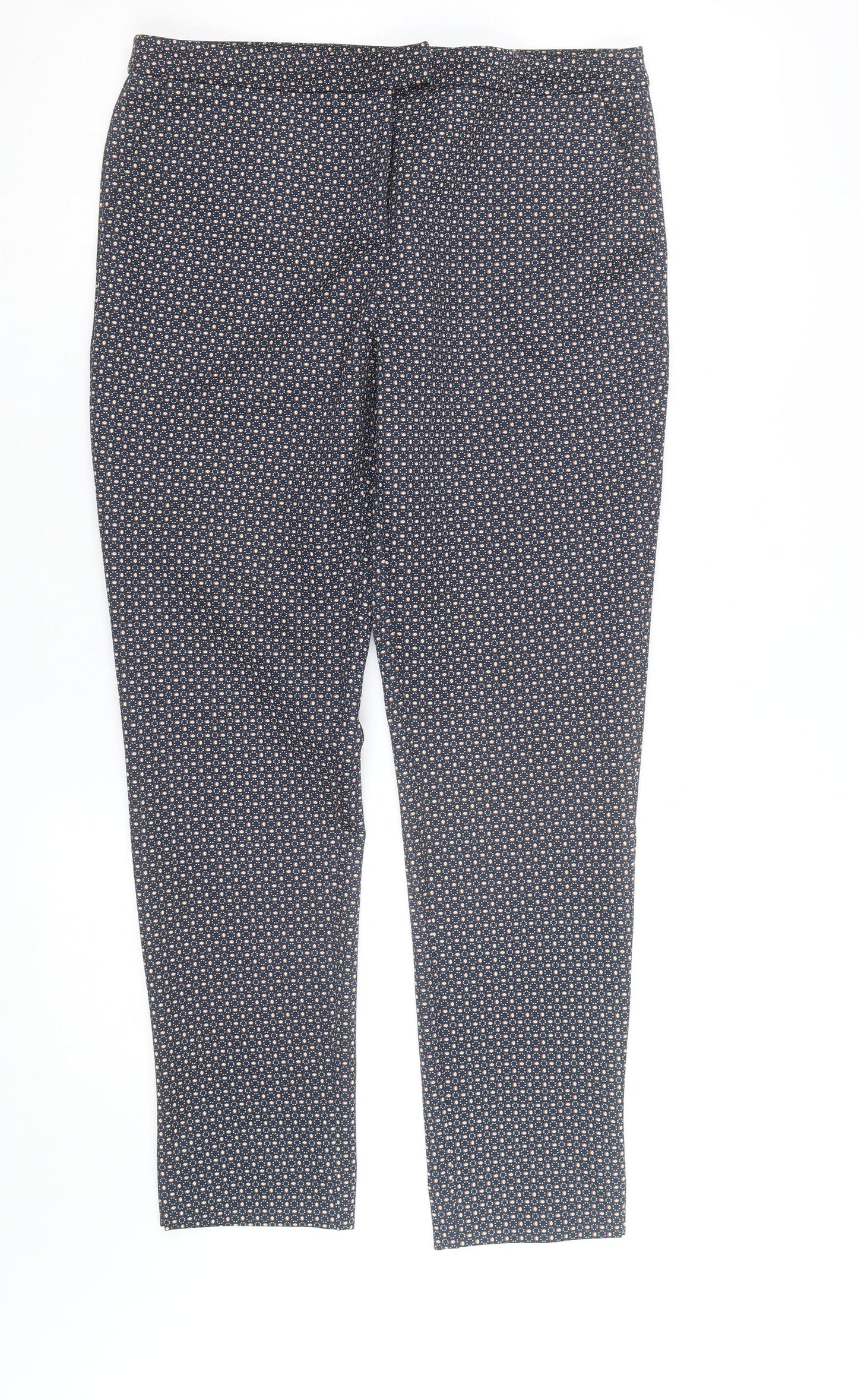 Dunnes Women's Blue Geometric Slim Tapered Stretch Trousers Size 12