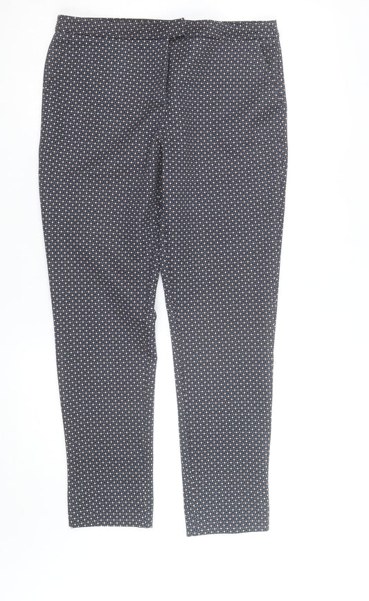 Dunnes Women's Blue Geometric Slim Tapered Stretch Trousers Size 12