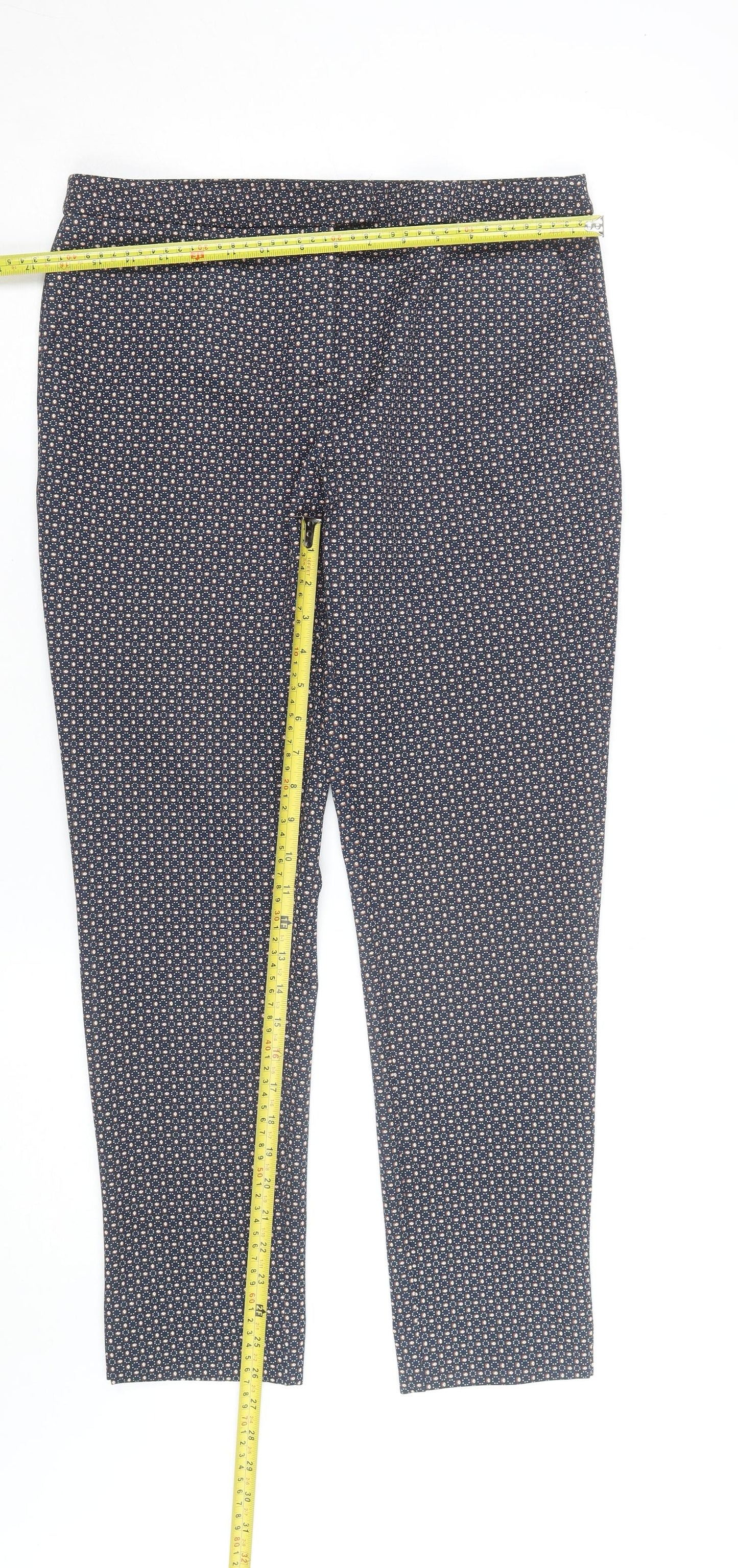 Dunnes Women's Blue Geometric Slim Tapered Stretch Trousers Size 12