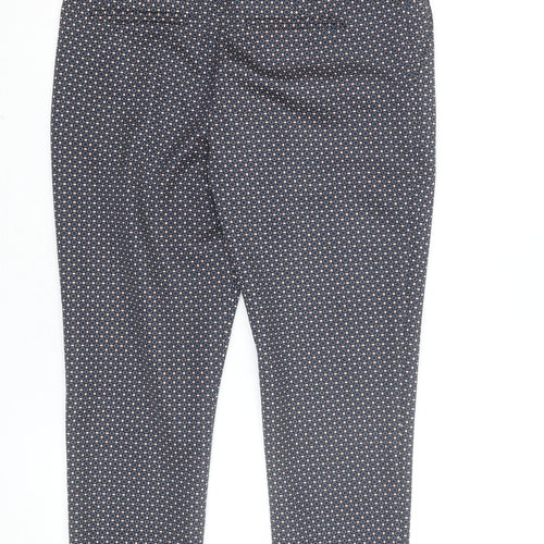 Dunnes Women's Blue Geometric Slim Tapered Stretch Trousers Size 12