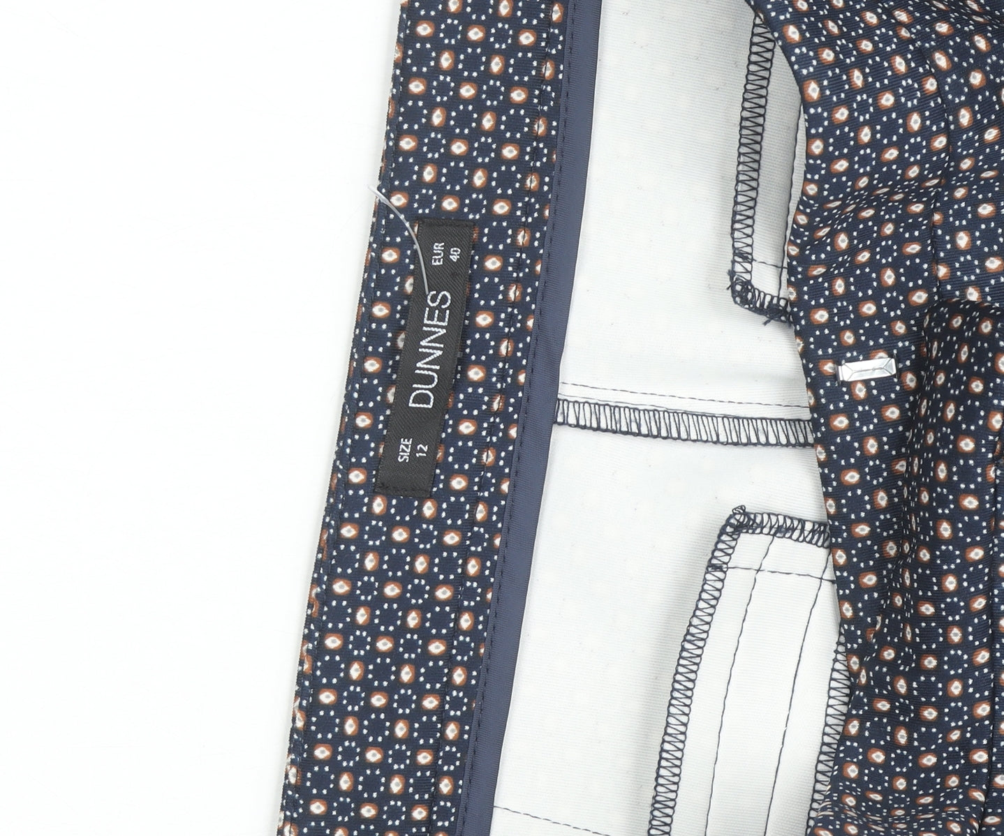Dunnes Women's Blue Geometric Slim Tapered Stretch Trousers Size 12
