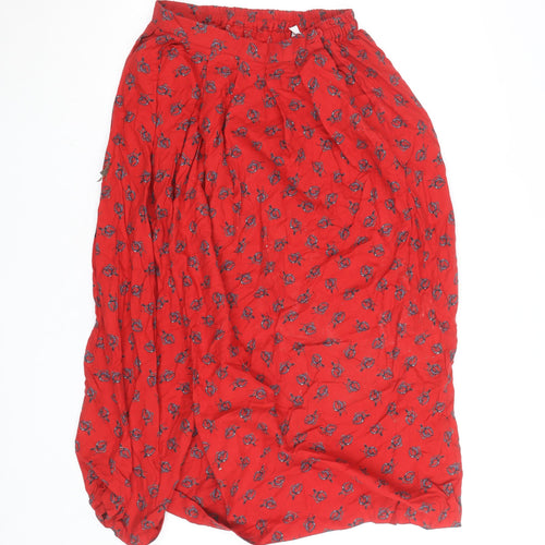 Viyella Women Red Floral Cotton Wool Midi A-Line Skirt M