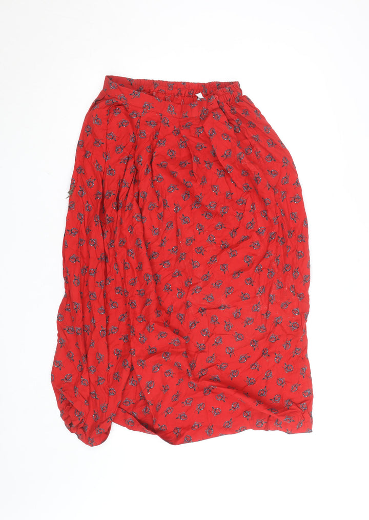 Viyella Women Red Floral Cotton Wool Midi A-Line Skirt M