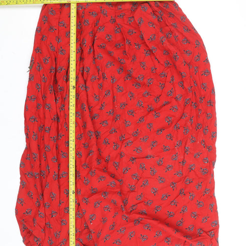 Viyella Women Red Floral Cotton Wool Midi A-Line Skirt M