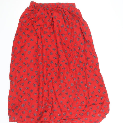 Viyella Women Red Floral Cotton Wool Midi A-Line Skirt M