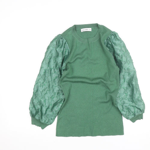 Gallery Women Green Puff Sleeve Knit Top XS Crew Neck Elegant Style
