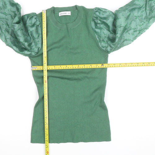 Gallery Women Green Puff Sleeve Knit Top XS Crew Neck Elegant Style