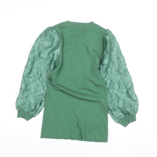 Gallery Women Green Puff Sleeve Knit Top XS Crew Neck Elegant Style