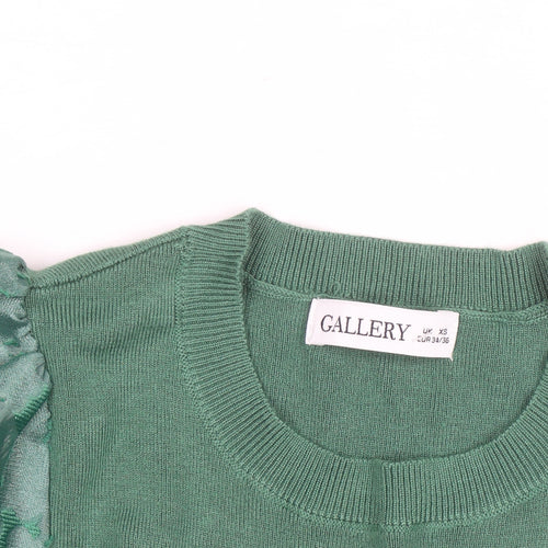 Gallery Women Green Puff Sleeve Knit Top XS Crew Neck Elegant Style
