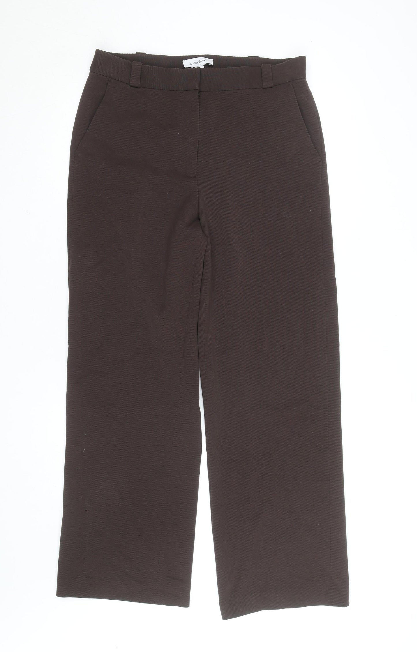 & Other Stories Women Brown 14 Straight Leg Polyester Blend Work Trousers