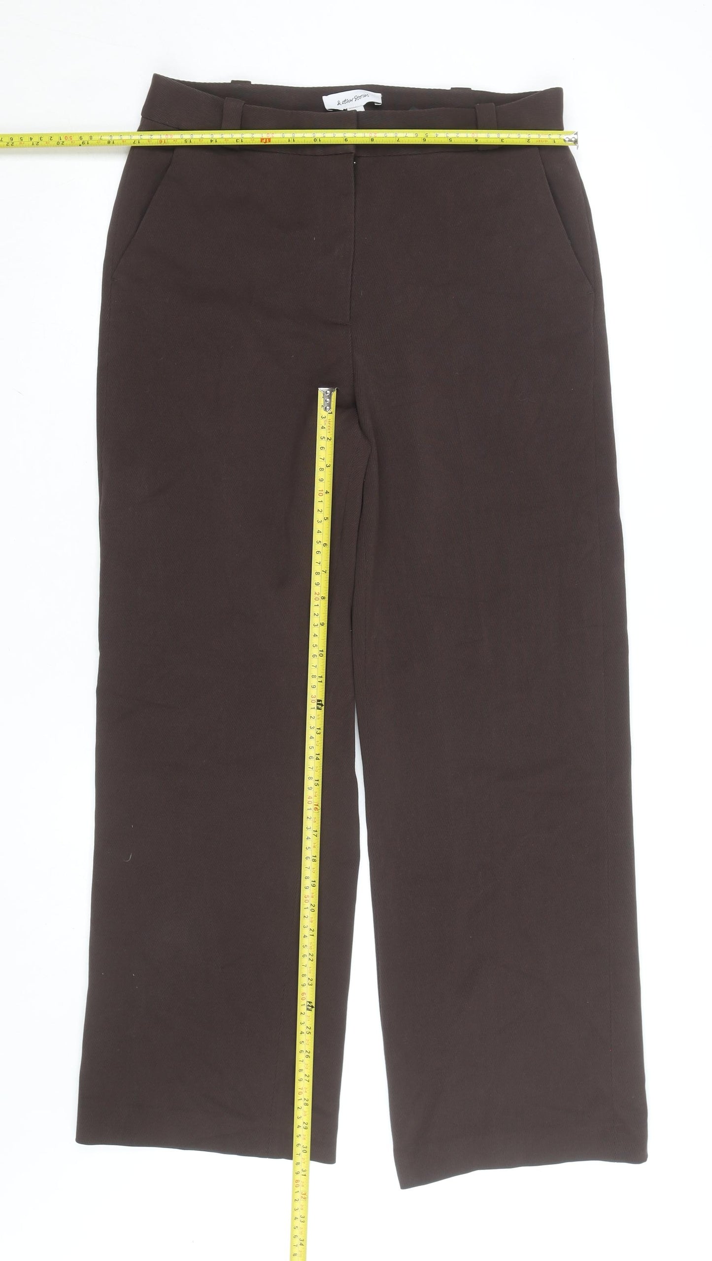 & Other Stories Women Brown 14 Straight Leg Polyester Blend Work Trousers