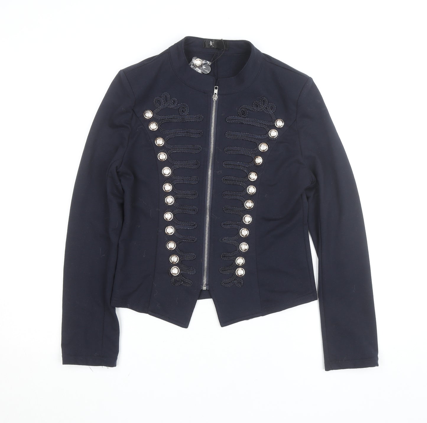 Cute Women's Navy Blue Military Style Blouse UK 12 Zip Front