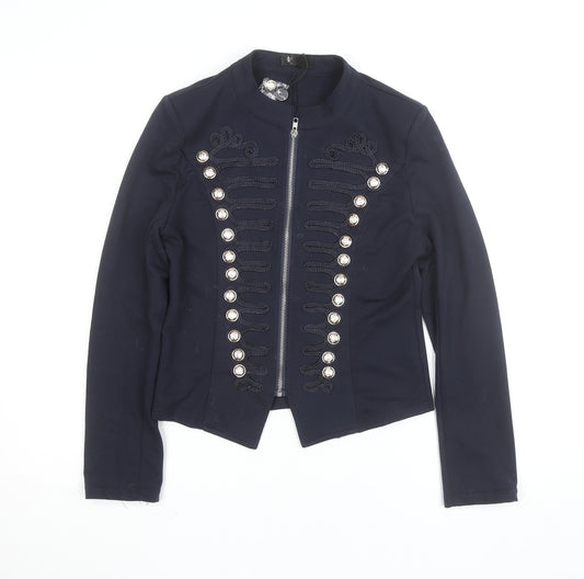 Cute Women's Navy Blue Military Style Blouse UK 12 Zip Front