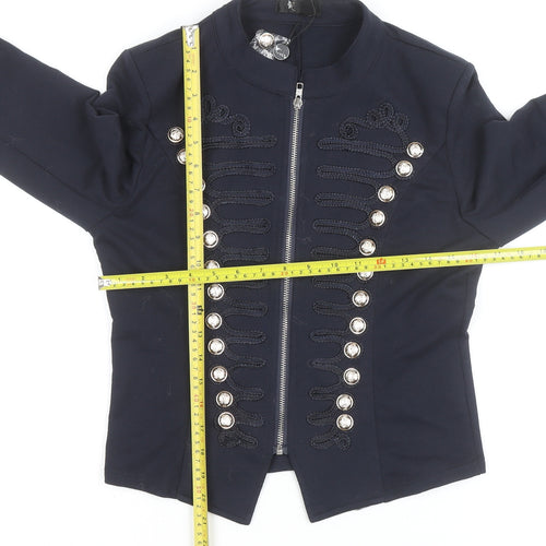 Cute Women's Navy Blue Military Style Blouse UK 12 Zip Front