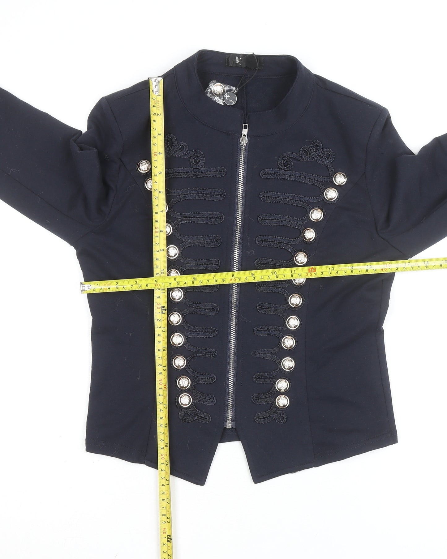 Cute Women's Navy Blue Military Style Blouse UK 12 Zip Front
