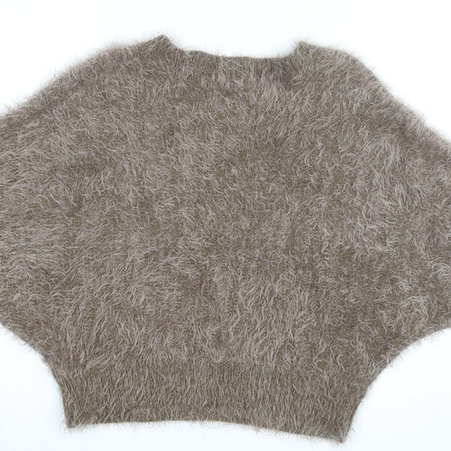 Cherry Couture Women Beige Fuzzy Sequin Heart Jumper Size M
