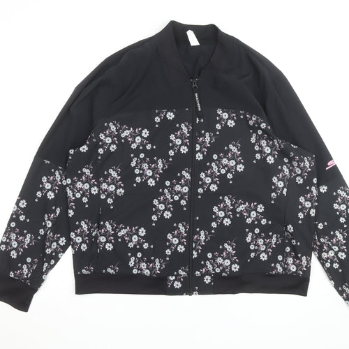 Skechers Womens Black Floral 2XL Track Jacket Full Zip Lightweight