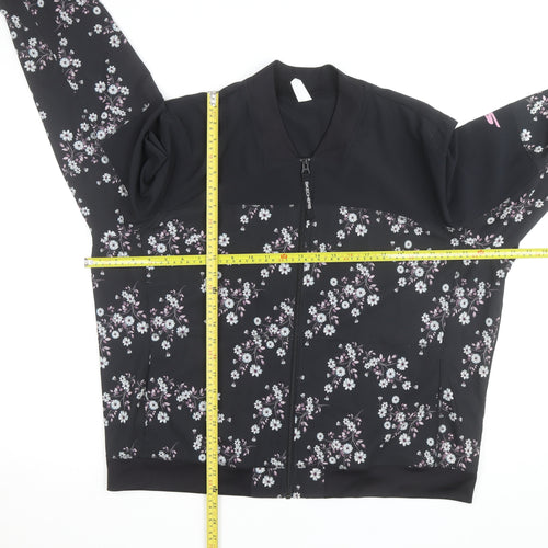 Skechers Womens Black Floral 2XL Track Jacket Full Zip Lightweight