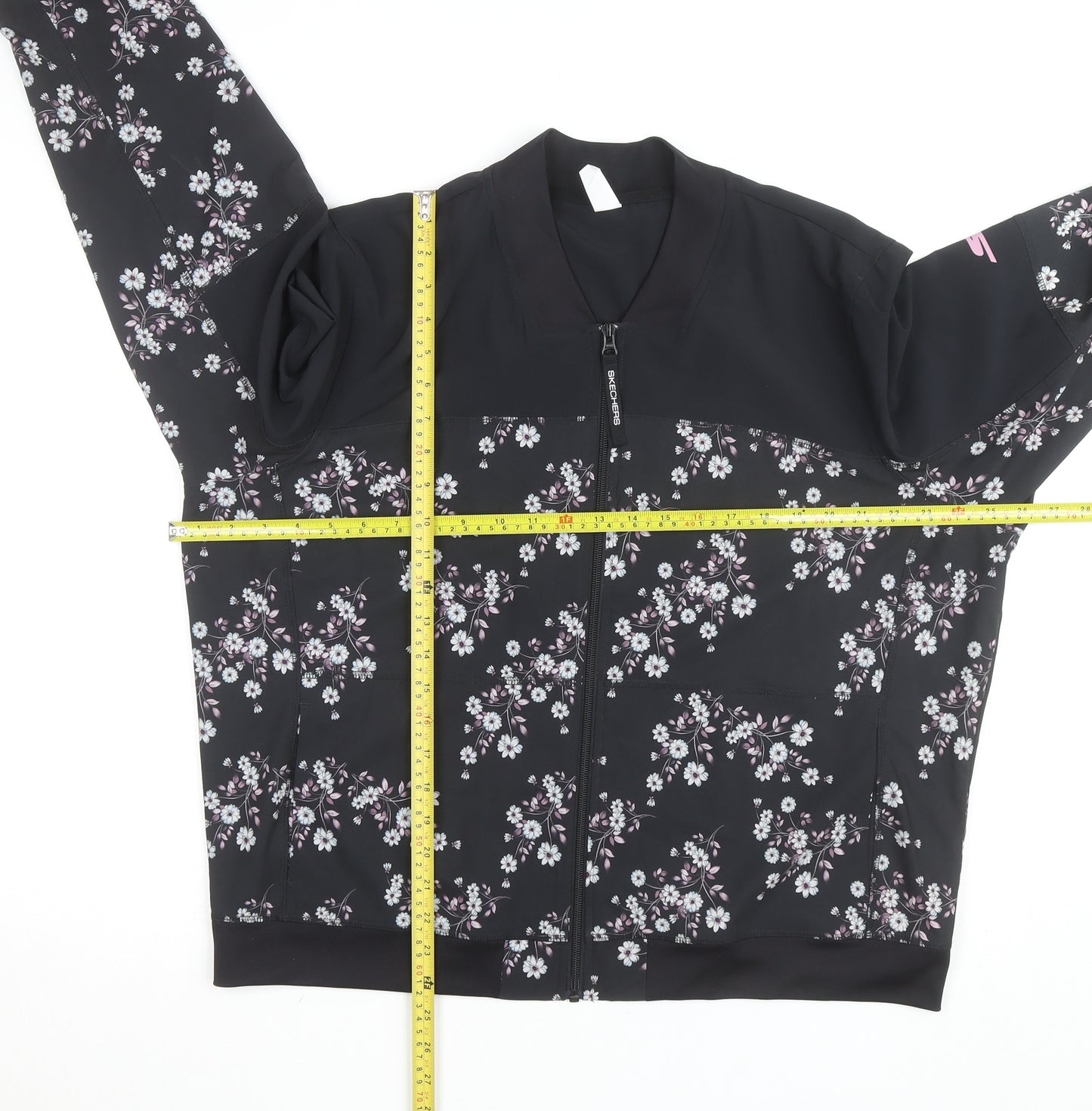 Skechers Womens Black Floral 2XL Track Jacket Full Zip Lightweight