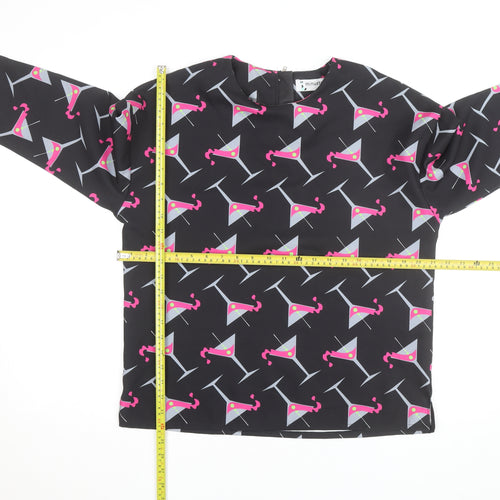 Minueto Women’s Black Cocktail Print Long Sleeve Blouse Size L