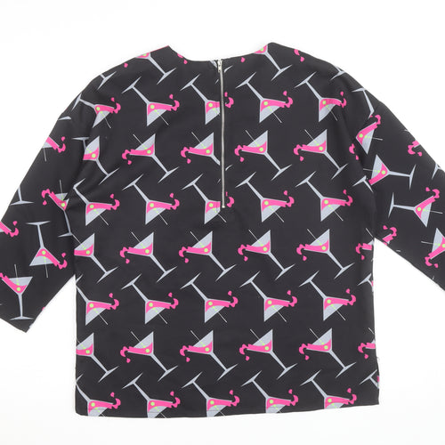 Minueto Women’s Black Cocktail Print Long Sleeve Blouse Size L