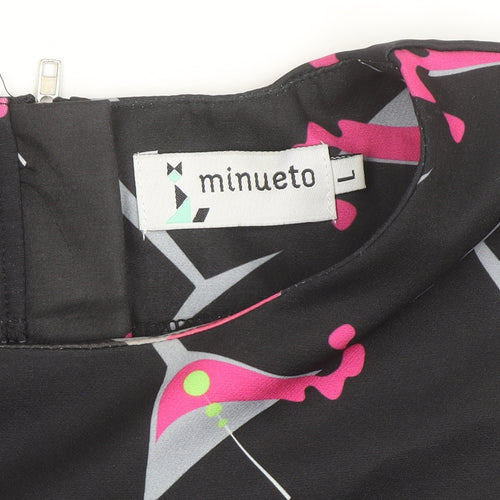 Minueto Women’s Black Cocktail Print Long Sleeve Blouse Size L