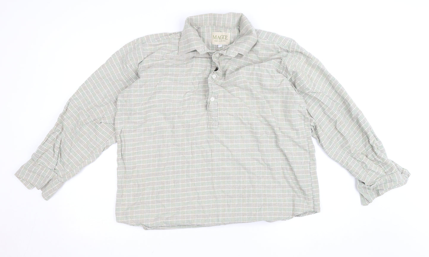 Magee Men’s Beige Check Cotton Long Sleeve Casual Shirt Size 40